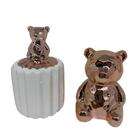 Conjunto Decorativo Potiche E Urso Rose Gold De Cerâmica