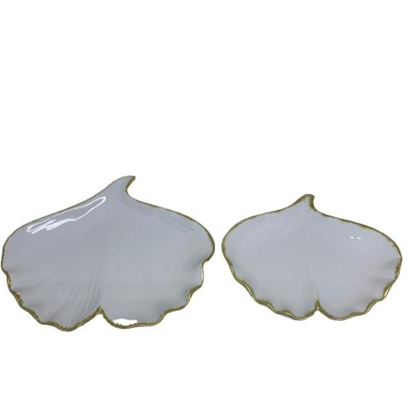 Conjunto Decorativo Pratinho Folha Porta Joia De Cerâmica