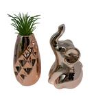 Conjunto Decorativo Vaso Rose Gold Geométrico E Elefante 3d