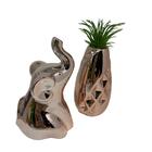 Conjunto Decorativo Vaso Rose Gold Geométrico E Elefante 3d