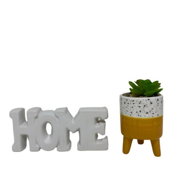 Conjunto Decorativo Vaso Tripé De Cerâmica E Palavra Home