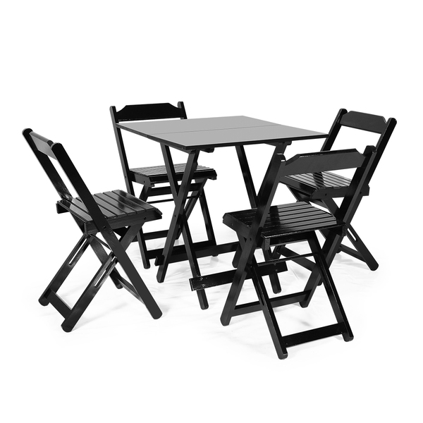 Conjunto Dobrável 70 X 70 Com 4 Cadeiras Dobráveis Preto - Mó
