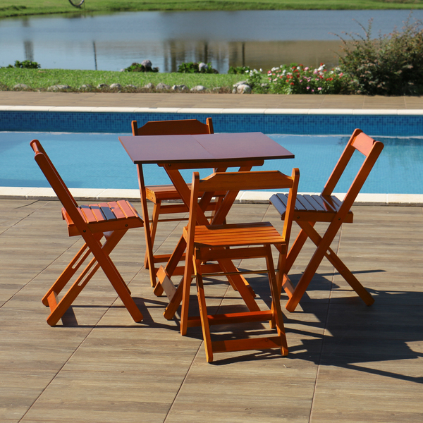 Conjunto Dobrável 70x70 Com 4 Cadeiras Dobráveis Mel - Móveis