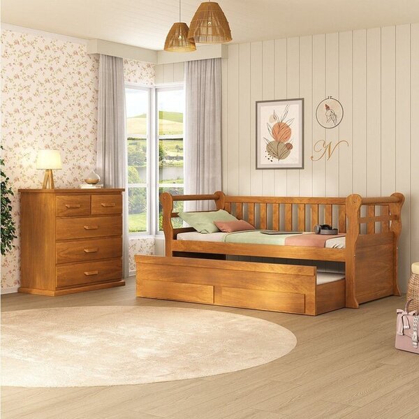 Conjunto Dormitório Bicama Nathalia Com Gavetas Na Auxiliar E