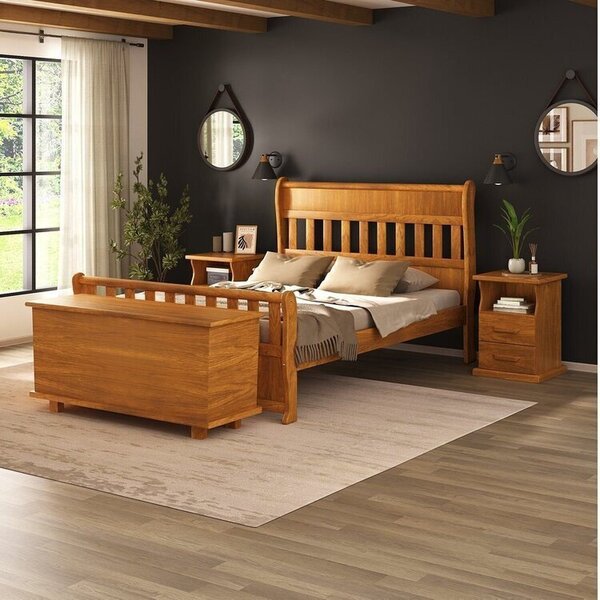 Conjunto Dormitório Casal Com Cama, 2 Mesas De Cabeceira Slim