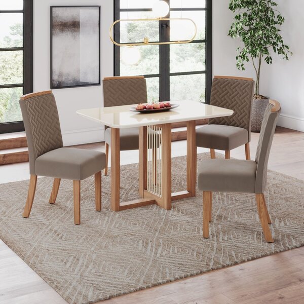 Conjunto Érika Mesa 120 Cm Canto Arredondado Com Vidro 4 Cade