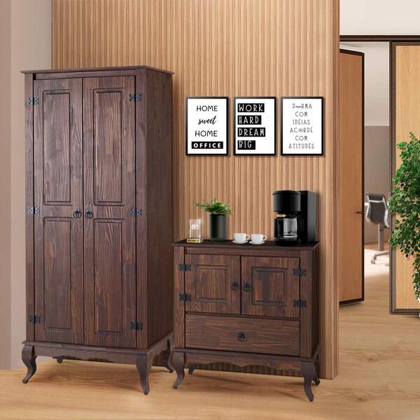 Conjunto Escritório 02 Armários Rústicos Madeira Maciça Marro