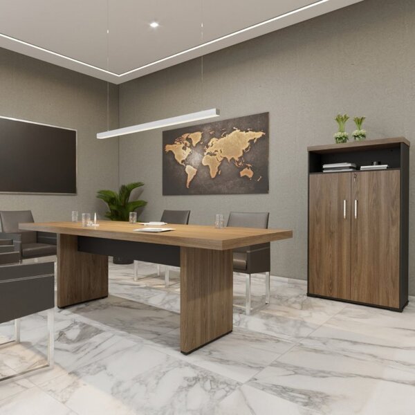 Conjunto Escritório 2 Peças 1 Mesa De Reunião Tamburato 200cm