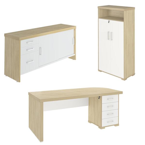 Conjunto Escritório 3 Peças Mesa Lado Direito Corp A06 Carval