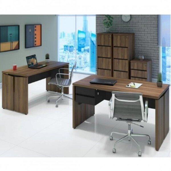 Conjunto Escritório 6 Peças Com 2 Mesas 2 Arquivos 1 Módulo C