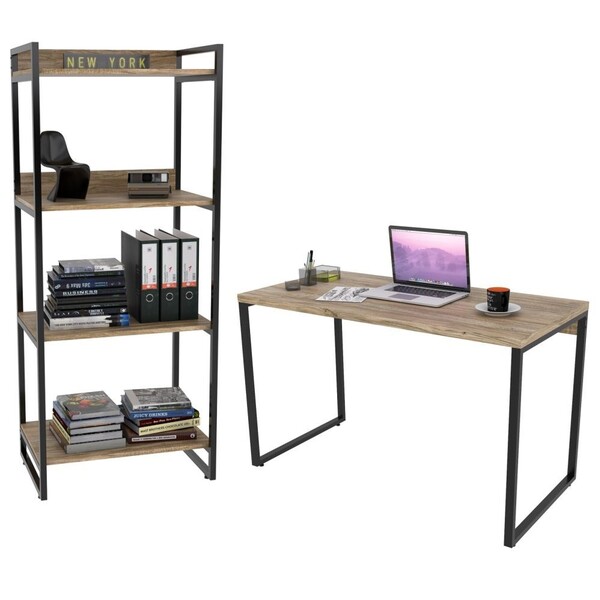 Conjunto Escritório Estilo Industrial Mesa 120cm E Estante 60