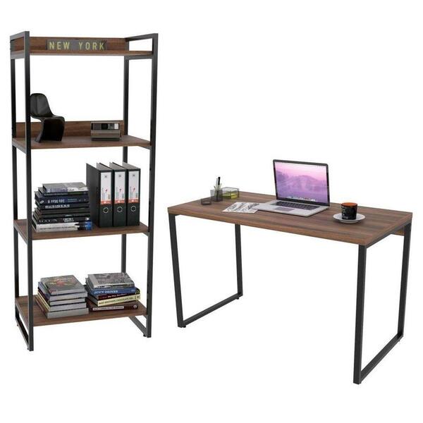 Conjunto Escritório Estilo Industrial Mesa 135cm E Estante 60