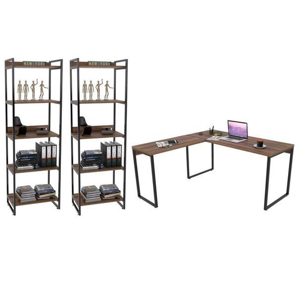 Conjunto Escritório Estilo Industrial Mesa 150x150cm E 2 Esta