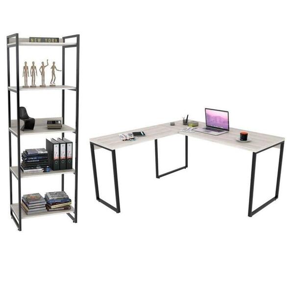 Conjunto Escritório Estilo Industrial Mesa 150x150cm E Estant