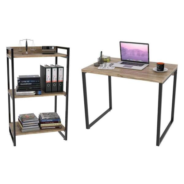 Conjunto Escritório Estilo Industrial Mesa 90cm E Estante 60c