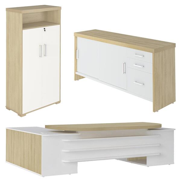 Conjunto Escritório Home Office 3 Peças Corp A06 Carvalho/bra