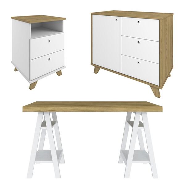 Conjunto Escritório Home Office 3 Peças Darte A06 Olmo/branco