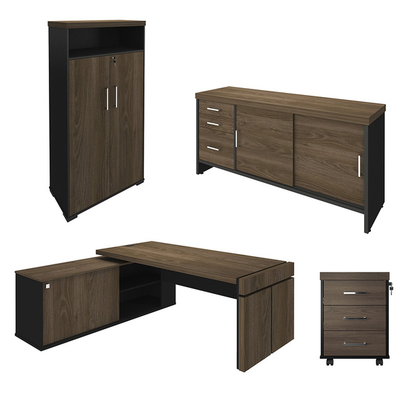 Conjunto Escritório Home Office 3 Peças Mesa Diretor Corp A06