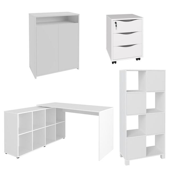Conjunto Escritório Home Office 4 Peças Side A06 Branco - Mpo