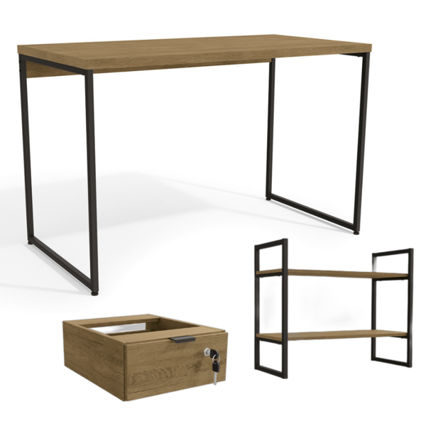 Conjunto Escritorio Mesa Diretor Industrial 1,18m 1 Gaveta E