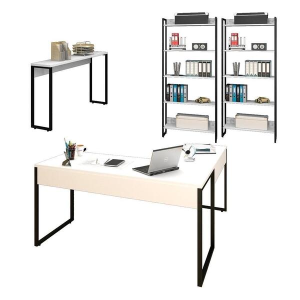 Conjunto Escritório Mesa Em L Aparador E 2 Estantes Studio In