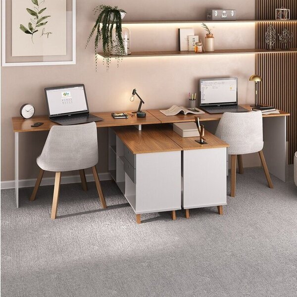 Conjunto Escritório Para 2 Pessoas 2 Escrivaninhas Gold Freij