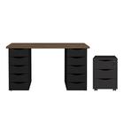 Conjunto Escrivaninha E Gaveteiro Rostock Nogal Preto