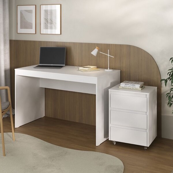 Conjunto Escrivaninha Mesa E Gaveteiro Com Rodízios 3 Gavetas