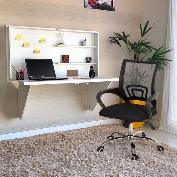 Conjunto Escrivaninha Retrátil Branca + Cadeira Secretária Of