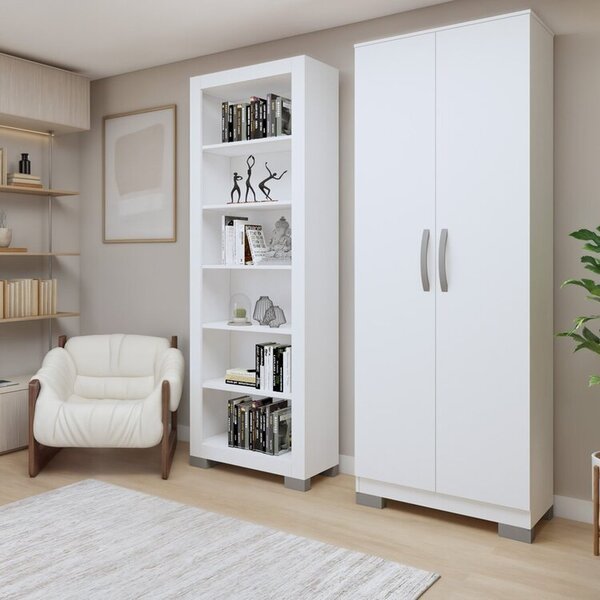 Conjunto Estante Flex 5 Prateleiras E Armário Multiuso 2 Port