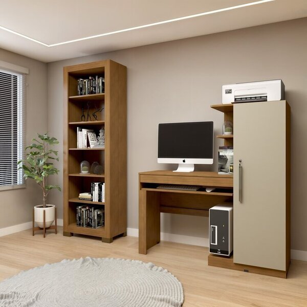 Conjunto Estante Flex 5 Prateleiras E Escrivaninha Com 1 Port