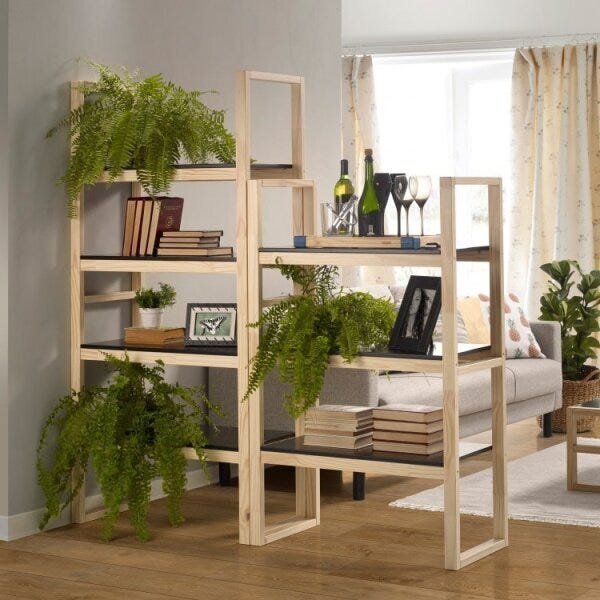 Conjunto Estantes Livreiro Alta E Média Madeira Maciça Guará