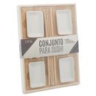 Conjunto Esteira P/sushi C/4 Molheiras De Cerâmica C/4 Pares