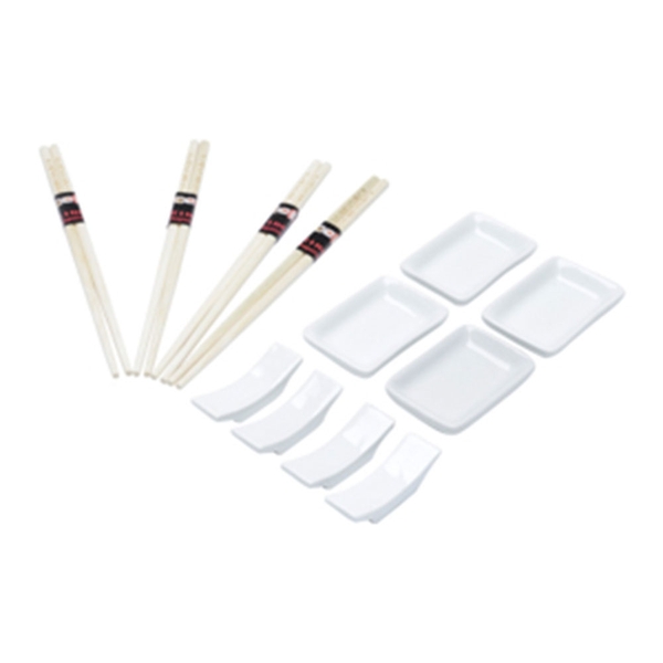 Conjunto Esteira P/sushi C/4 Molheiras De Cerâmica C/4 Pares