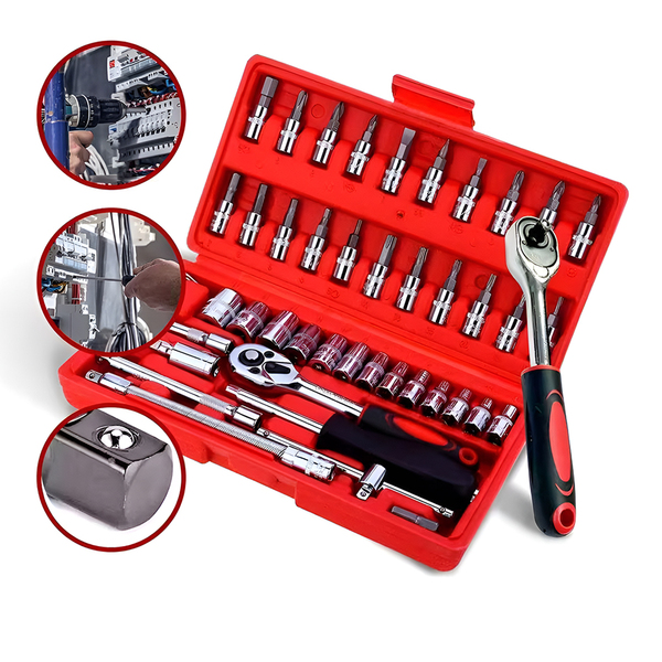 Conjunto Ferramentas 46 Peças Chave Catraca Soquetes E Bits V