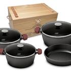 Conjunto Ferro Fundido Cinzento - Tampa De Vidro, 3 Caçarolas