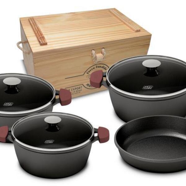 Conjunto Ferro Fundido Cinzento - Tampa De Vidro, 3 Caçarolas