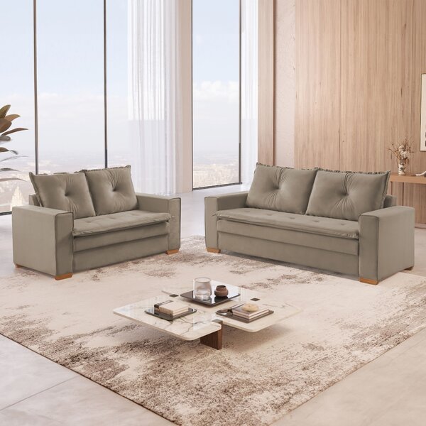 Conjunto Florianópolis 3x2 Lugares Veludo Bege