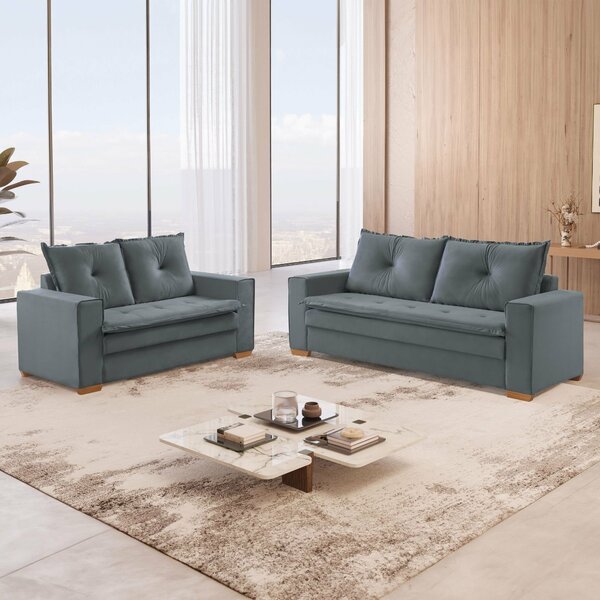 Conjunto Florianópolis 3x2 Lugares Veludo Cinza