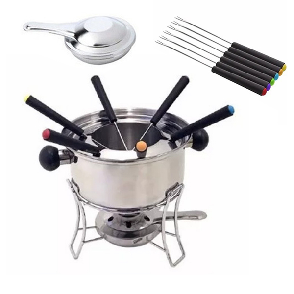 Conjunto Fondue 10 Peças Inox Panela Garfo Fogareiro Aparelho