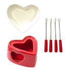 Conjunto Fondue Ceramica 10 Peças Coraçao Garfo Panela Ramequ