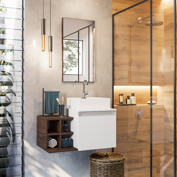 Conjunto Gabinete Armário Para Banheiro Roma Completo Com Cub