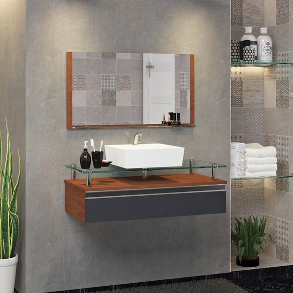 Conjunto Gabinete Banheiro 60cm Ametista Natura/titanium