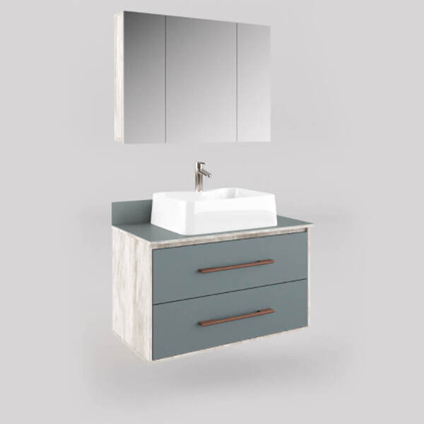 Conjunto Gabinete Banheiro 80cm Suspenso Calcare E Berilo Lil