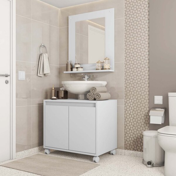 Conjunto Gabinete Banheiro Armário Belo  Branco/off