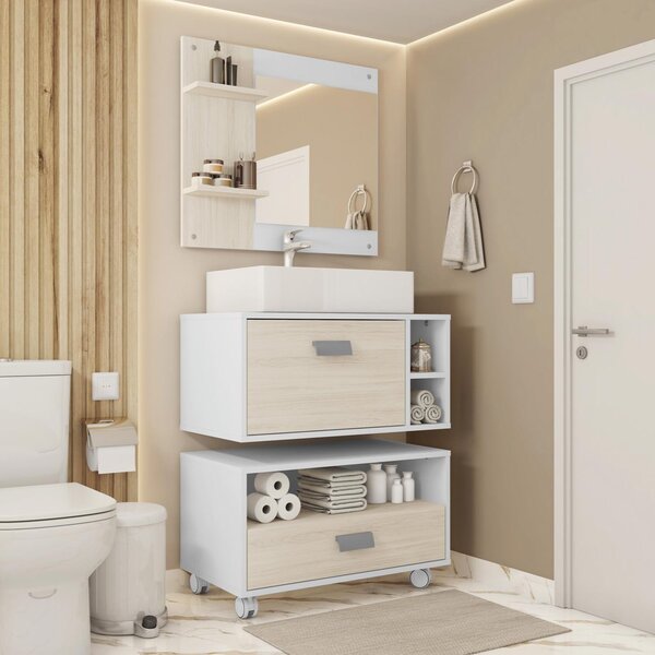 Conjunto Gabinete Banheiro Armário Belo Casa Blanca/branco
