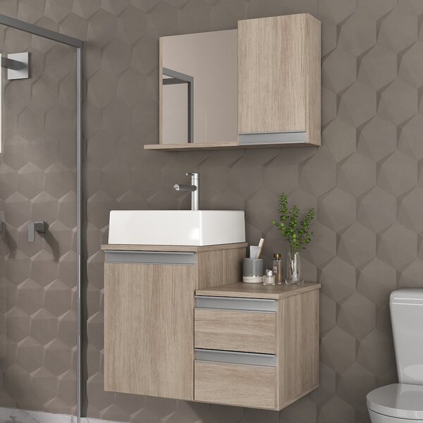 Conjunto Gabinete Banheiro Cross 60 (gabinete+espelheira+cuba