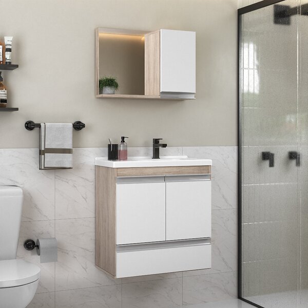 Conjunto Gabinete Banheiro Fox 60cm (gabinete + Cuba + Espelh