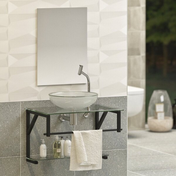 Conjunto Gabinete Banheiro Glass 60cm - Estrutura Ferro Com C