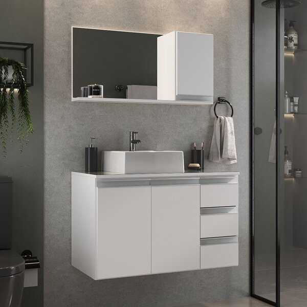 Conjunto Gabinete Banheiro Prisma 80cm - Gabinete + Cuba + Es